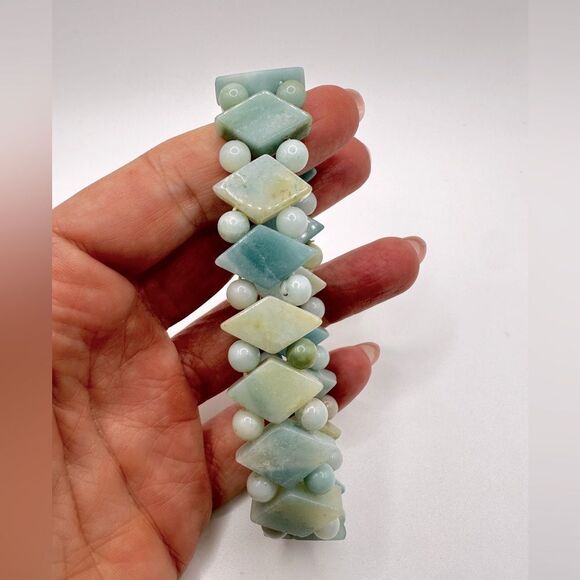 Amazonite stone diamond pattern stretchy bracelet! - Picture 1 of 8